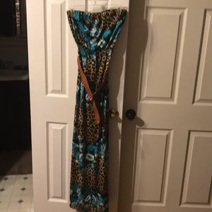 Strapless leopard print, flower print dress